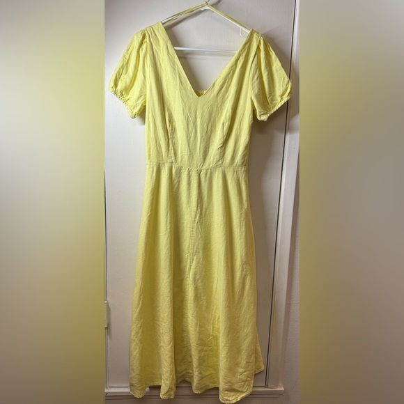 GAP Dresses & Skirts - Gap Linen Cotton Blend Cottagecore Yellow Midi A Line Short Sleeve Dress 4 Tall